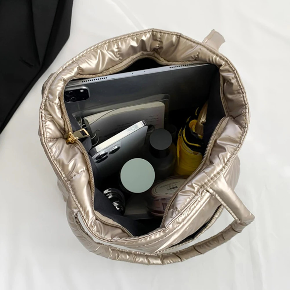 Puffer Tote Bag for Women Puffy Shoulder Bag Winter Large Capacity Cotton Down Padded Handbag Purse Lightweight Shopping Bag 250113