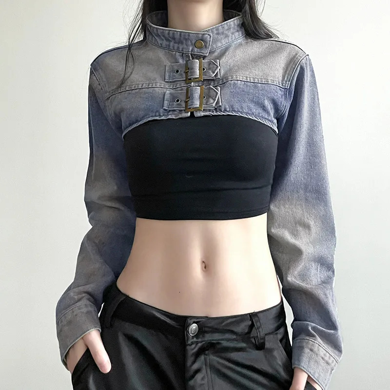 Personality Sexy Denim Y2k Aesthetic Cropped Coat Vintage Fashion Harajuku Jackets Japanese Women Outerwear Streetwear Jackets 250118