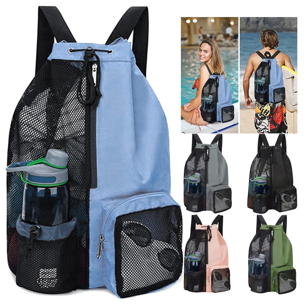 Swim Bag Mesh Drawstring Backpack with Wet Pocket Beach for Swimming Gym and Workout Gear Adjustable Strap 250121