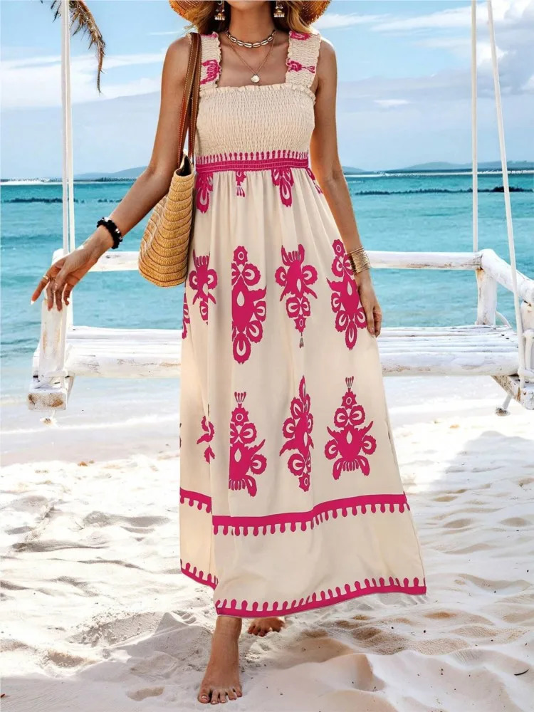 Summer Sexy Halter Beach Holiday For Womens Sundress Fashion Printed Elastic Chef Simple Elegant Female Party Dresses 250113