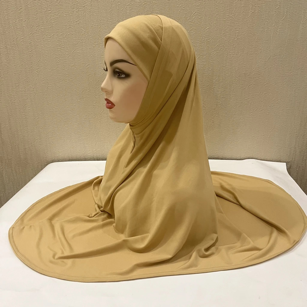 H292 Plain Lycra two pieces pray hijab outside hijabi with underscarf muslim scarf islamic headscarf hat armia pull on headwrap 250121