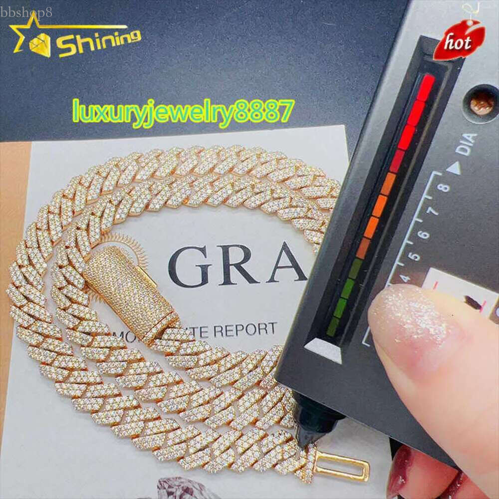 Designer Jewelry Pass Tester Vvs Iced Out 10mm Mens Miami k Necklace Hip Hop Lad Moissanite Dia Bg Cuban Chain