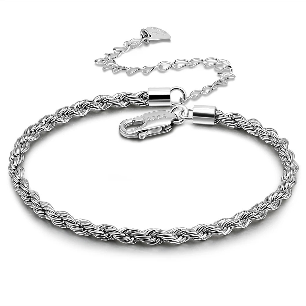 Minimum 925 sterling silver rope chain ankle bracelet for women adjustable bead chain ankle bracelet beach barefoot jewelry 250110