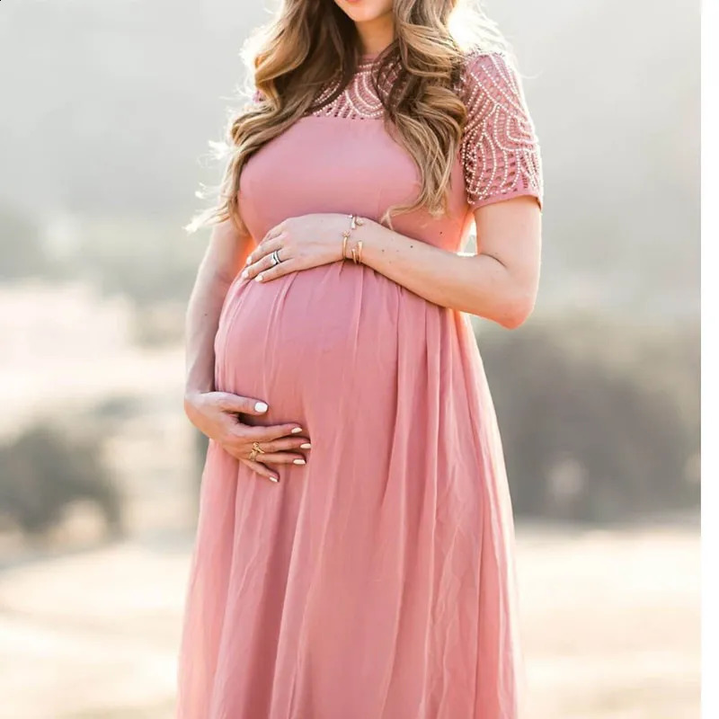 Short Sleeve Lace Chiffon Maternity Dresses for Poshoot Pregnant Women Maxi Gown Dress Pregnancy Baby Shower Pography Prop 250116