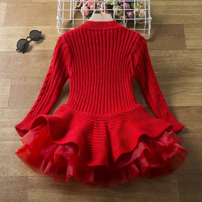 Winter Warm Thick Knit Girl Dress 3-8 Years Kids Long Sleeve Sweater Christmas Tutu Gown Toddler Evening Party Princess Costume 250117