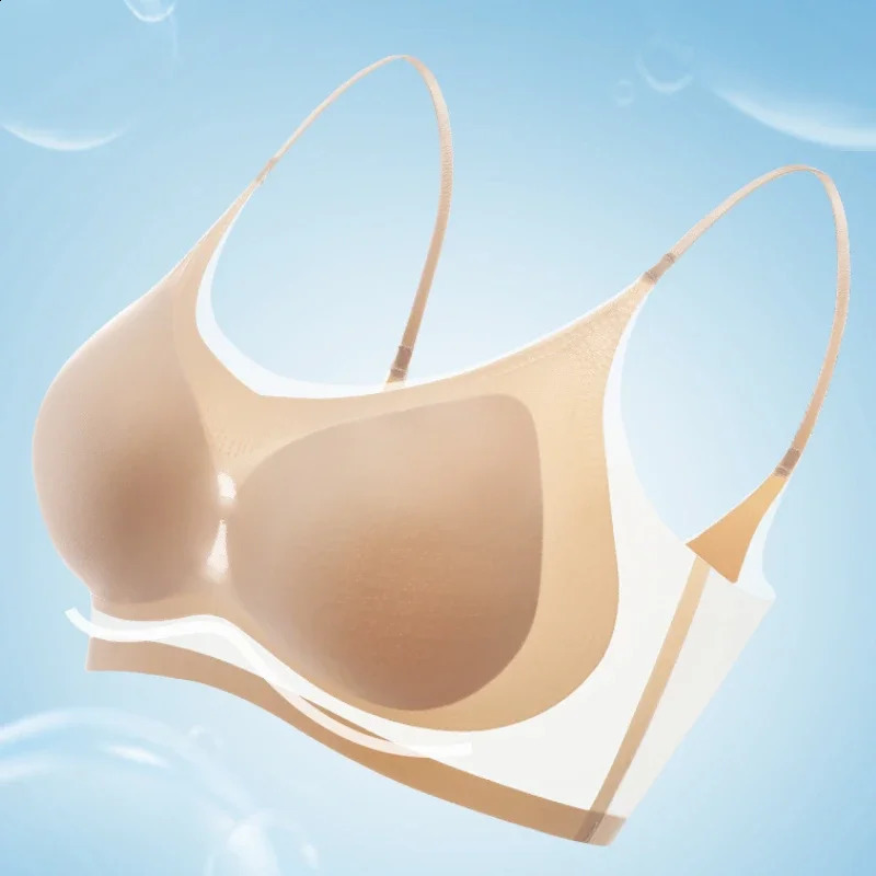 Womens Ice Silk Beautiful Back Seamless Ultra Thin Bra Wireless Solid Vest with Padded Inside Wear Sling Invisible Brassiere 250122