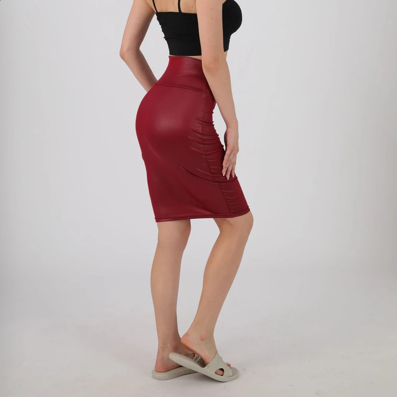 Women PU Leather Skirt High Waist Pencil MiniSkirt Stretchy Bodycon Skirts Club Wear Fashion Fit ALine Sexy Tight 250121