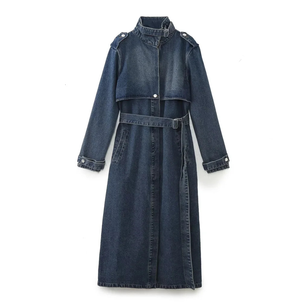 UNIZERA Autumn/Winter Product Womens Fashion Casual Loose Versatile Long Belt Denim Windbreaker 250118