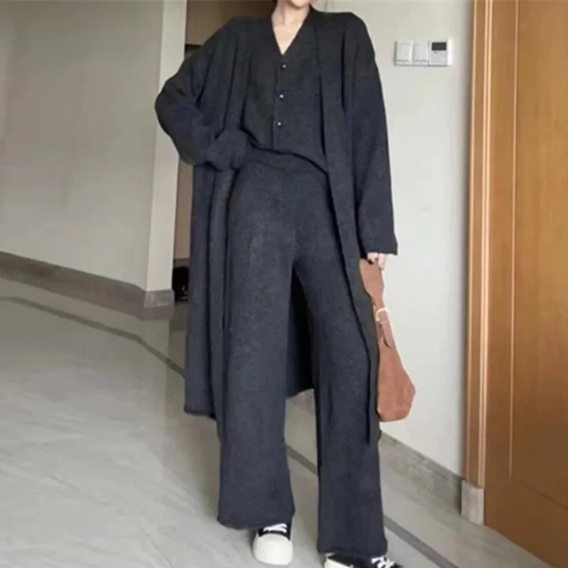 Vest Cardigan Wide Leg Pants Three Piece Set Casual Style Autumn and Winter Item Solid Color Fashionable Sweater 250122