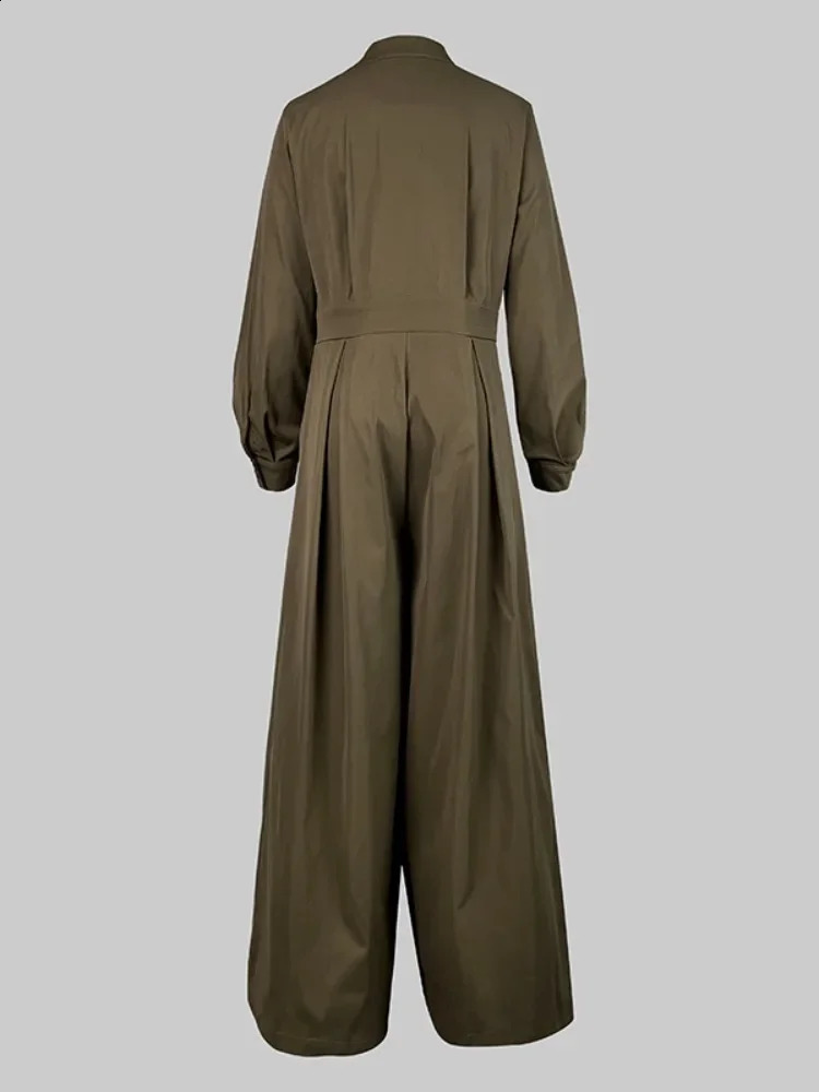 Lemongor Office Ladies High Waisted Wide Leg Jumpsuits Fashion Solid Color Long Sleeves Loose One Piece Suits No Belt 250114