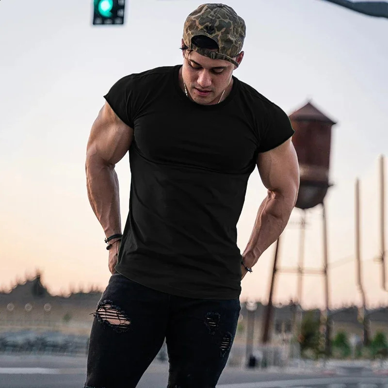 Summer Gym Clothing Cotton Bodybuilding T shirts Muscle Mens Small Sleeves Tops Tees Fitness Sports Tshirt Men Casual 250122