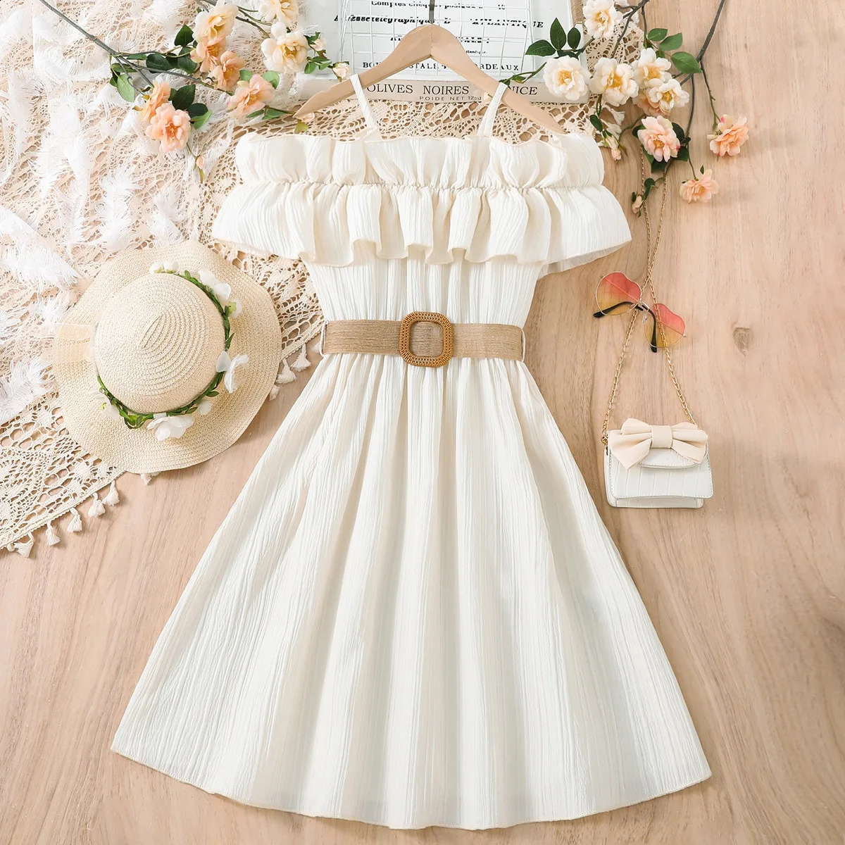 Girls Casual Dresses One-line Shoulder Strap Patchwork Lace Dress Kids Clothes Girls 8 To 12 Years Princess Dress for Girls 250117