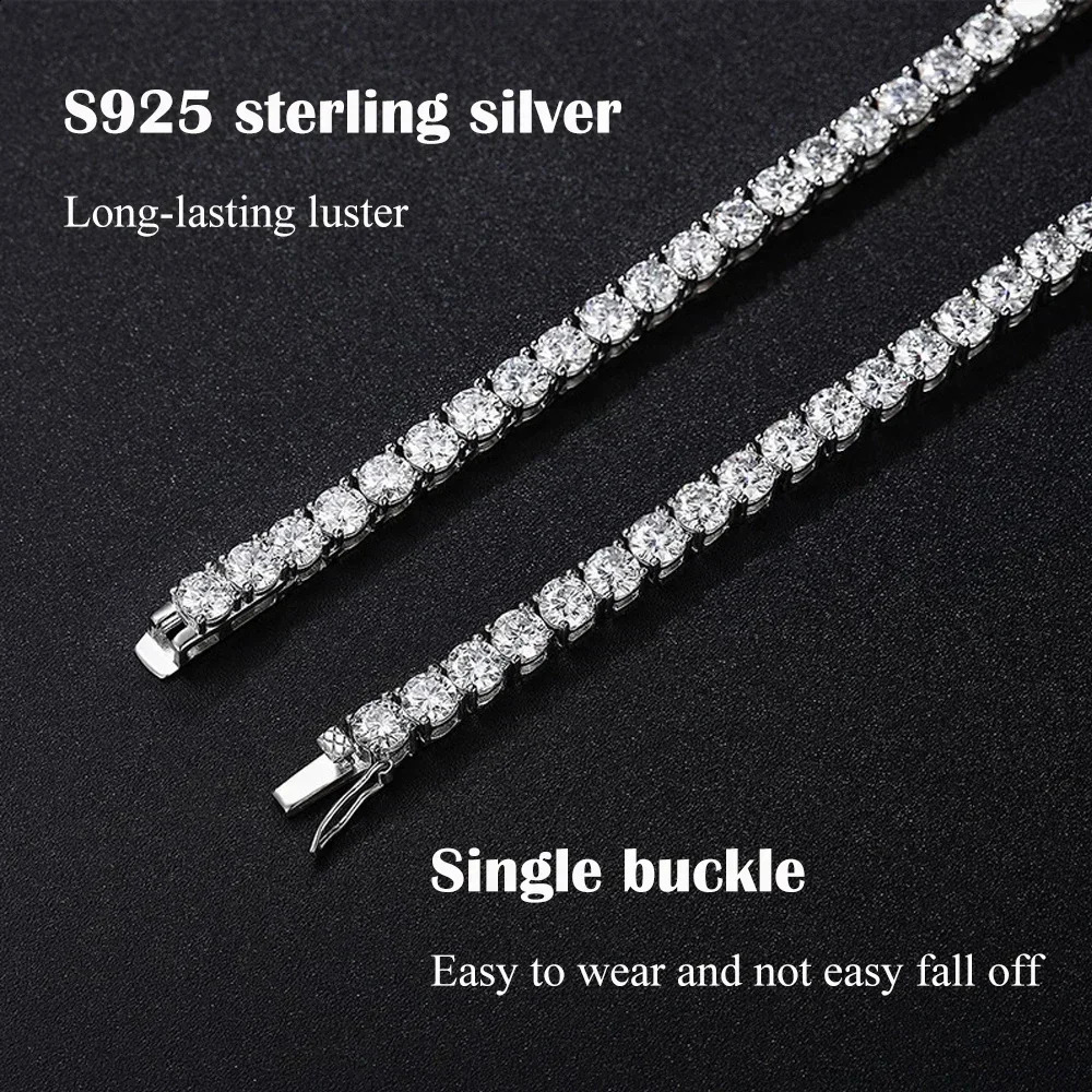 FEOBUR 3/4/5mm Real Tennis Necklace for Women Men S925 Silver Full Diamond Neck Chains Party Trendy Jewelry Gift 250121