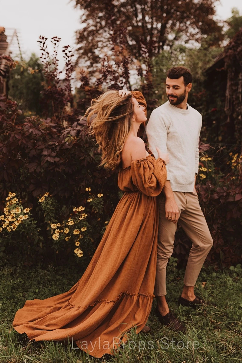 Bohemian Po Shooting Pregnancy Dress Linen Cotton Retro Loose Fitting Maternity Dress Boho Style Dress Po Shoot Pregnant 250116