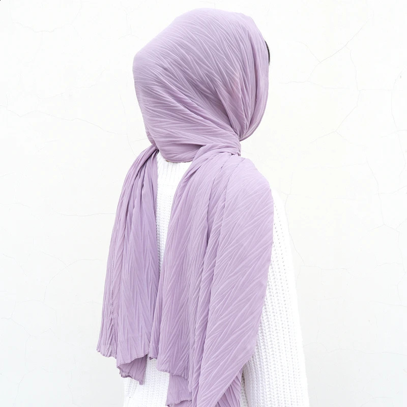 One Piece Women Solid Plain Pleated Wraps Long Islam Shawls Muslim Crinkle Ruffle Chiffon Scarves Hijabs 250121