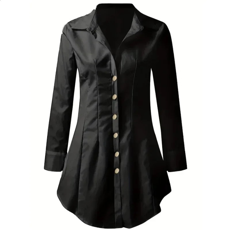Plus Size 1XL5XL Womens Fashion Solid Color Button Front Shirt Casual Long Sleeve Autumn Slimming 250122