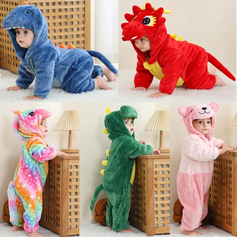 Winter Clothes for Babies Baby Pajamas One Piece Hooded Jumpsuits for Girls Baby Boys Pijamas Dinosaur Girls Kigurumi Sleepwear 250114