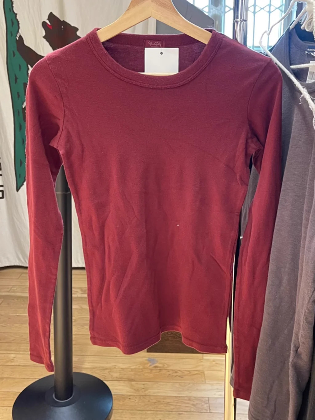 Red Wine Basic Long Sleeve T-shirt For Woman Round Neck Slim Cotton Tee Shirt Autumn Casual Vintage Streetwear Y2k Tshirt Tops 250118