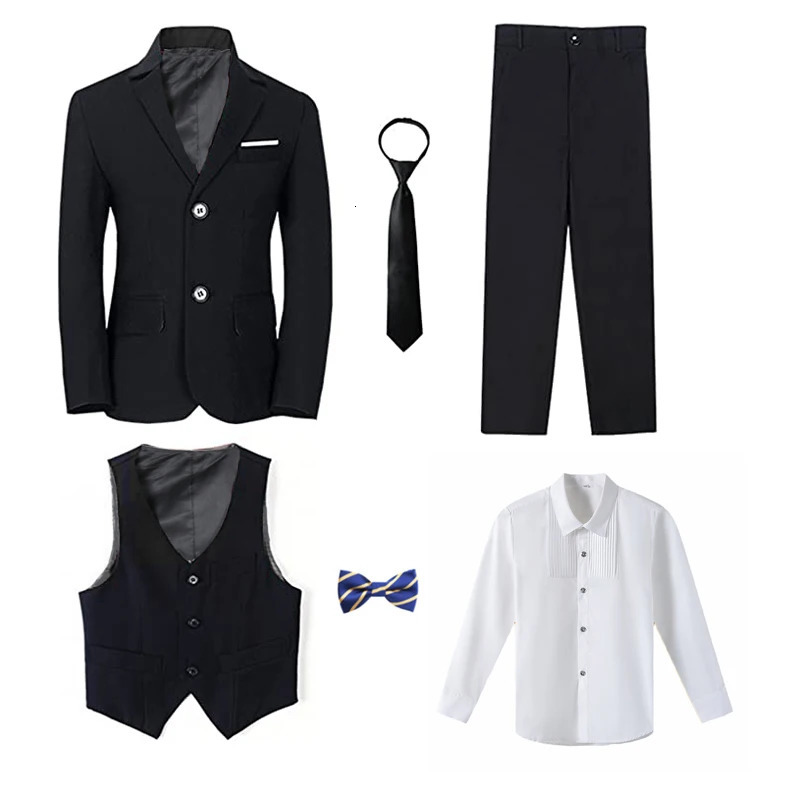 Boys balzer Formal Blue Black Slim Fit Suits Set Child Weddings Birthday Party Performance Dress Big Kids Jacket Pants Bowtie 250116