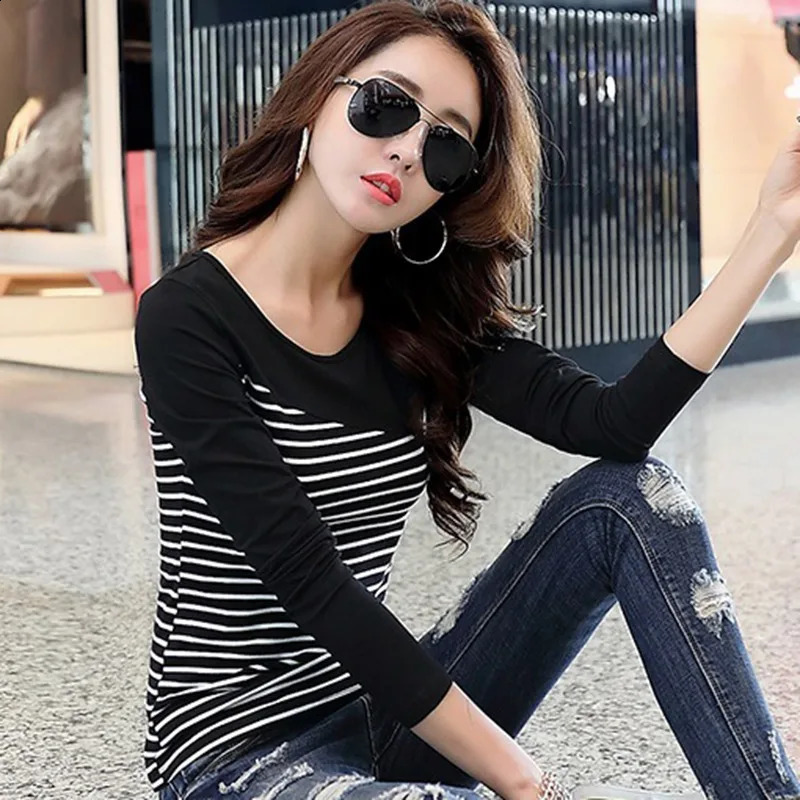 Womens Casual ONeck Striped Print Long Sleeve TShirt Spring and Fall 250114Z