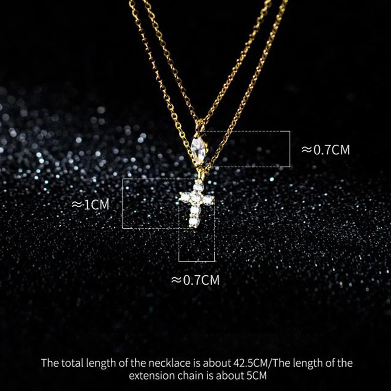 WANTME 925 Sterling Silver Trendy Double Cross Geometric Zircon Statement Gold Clavicle Necklace for Women Elegant Charm Jewelry 250117
