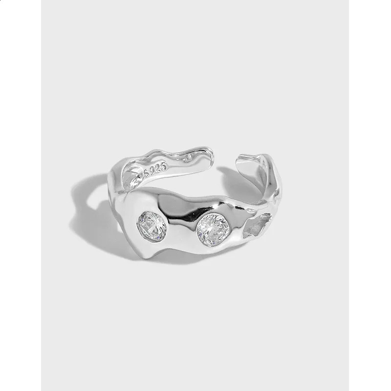 SHANICE 100% S925 Sterling Silver Open Ring Ins niche minimalist irregular surface micro-inlaid zircon Friendship 250117