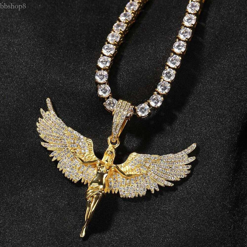 Jewelry neutral style studded angel wings men and women rap hip-hop GRA moissanite dia gold sterg sier cuban pendant necklace