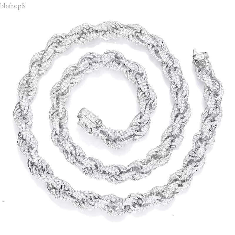 Hip Hop Jewelry Chains White Gold plating S Sterg sier Iced Out Moissanite Stone Twisted Rope Chain Necklace for Men