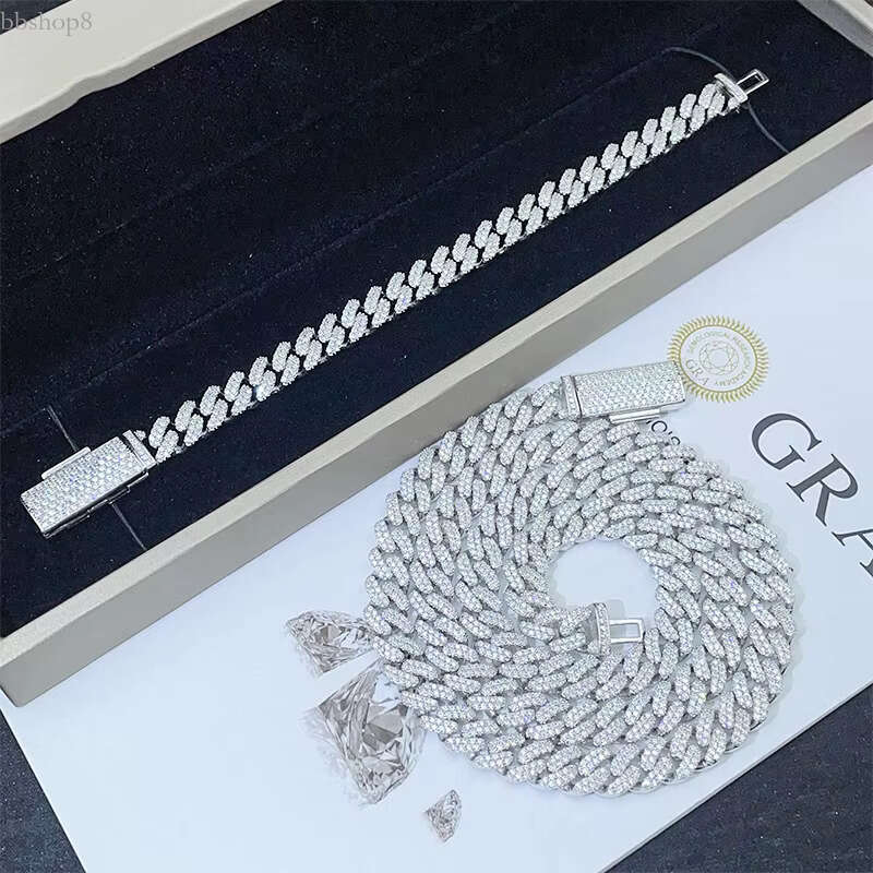 Hot Sale 8mm GRA Certified Moissanite Dia chain Sier 6 78inches 16 18 20 24 inches moissanite Cuban Necklace