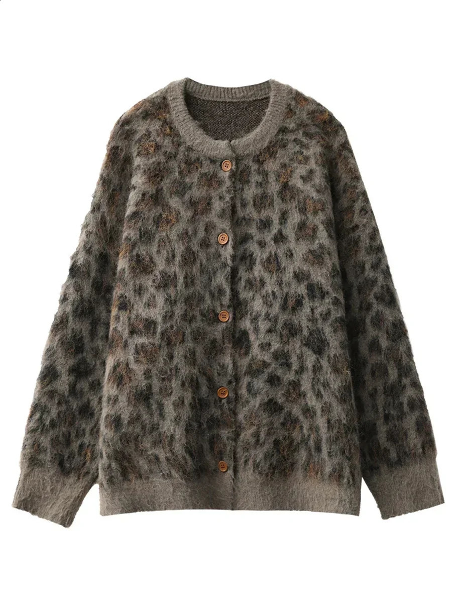 CHIC VEN Women Cardigan Loose Retro Single Breasted Leopard Print Sweater Jacket Female Knitted Jumpers Autumn Winter 250121