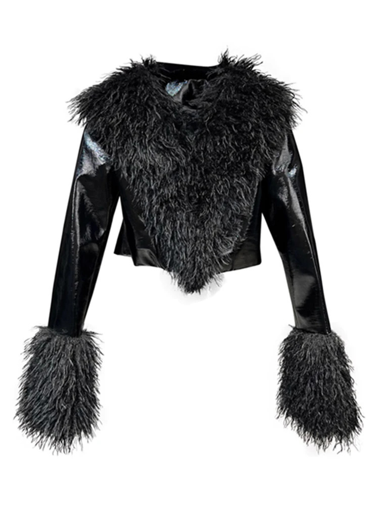 Autumn and winter womens Gothic decal artificial leather cut jacket Harajuku Grunge Y2k streetwear er coat badge trend 250118