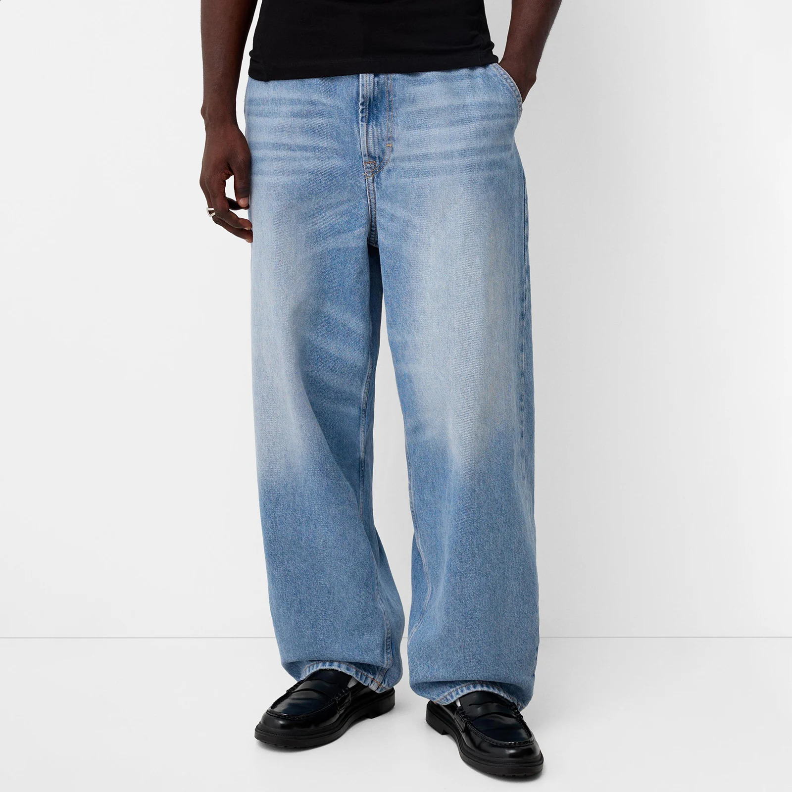 Mens Classic Regular Fit Jeans Vintage Straight Wide Leg Denim Pants with Pockets Baggy Trousers Streetwear 250121