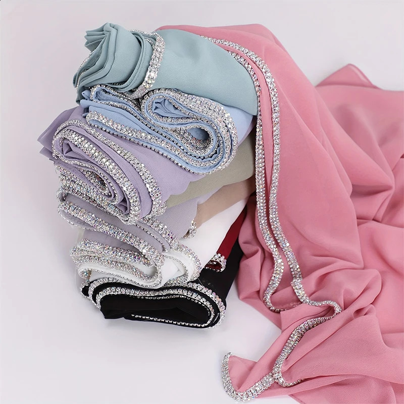 lain Pearl Bubble Chiffon Diamond Rhinestone Shawl Scarf High Quality Shimmer Beads Headband Wrap Foulard Muslim Hijab Sjaal 250121