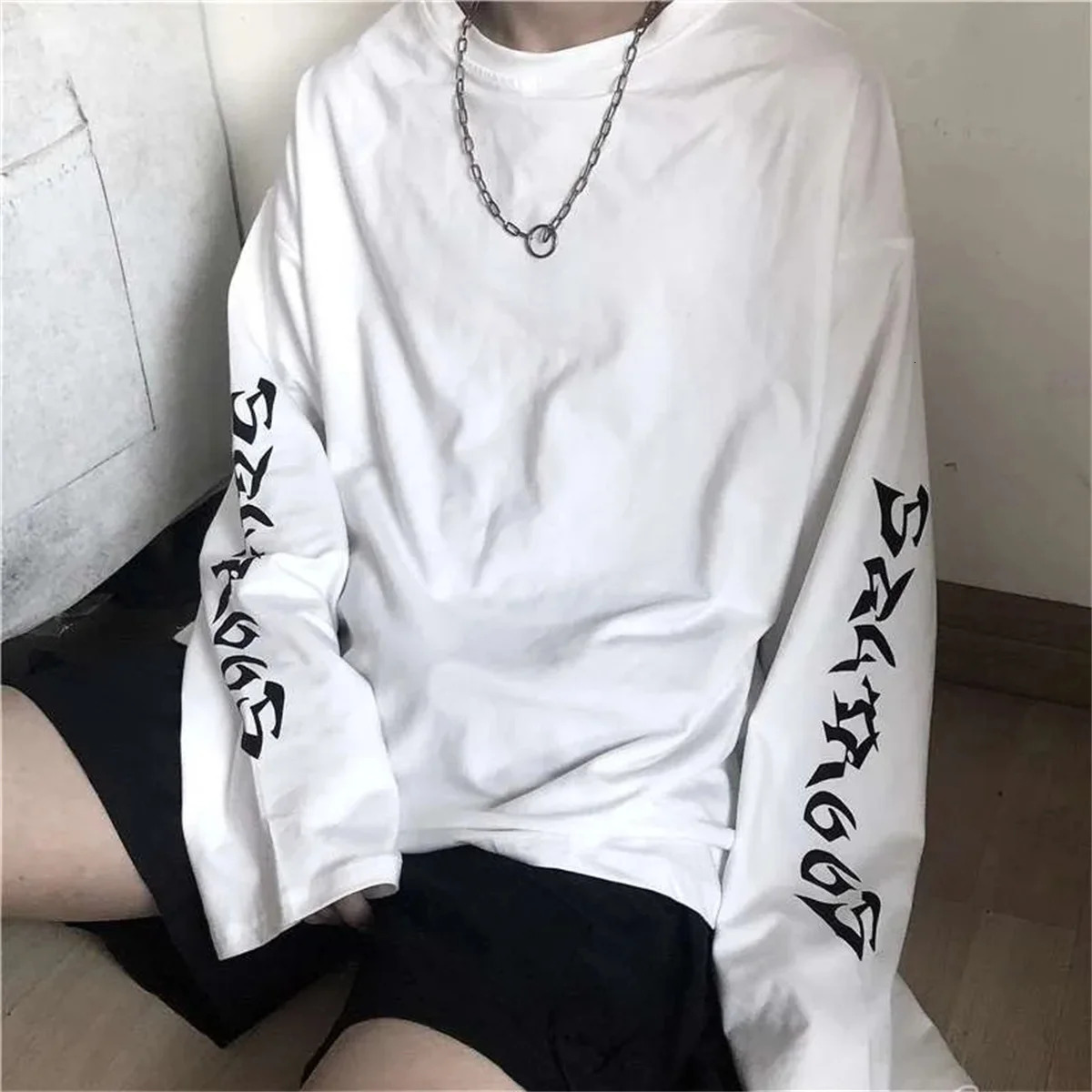 Cool Harajuku Ins T-shirt Hip Hop T-shirt Mens Casual Korean T-shirt Long Sleeve Loose T-shirt Street Clothing Autumn Top Mens 250117