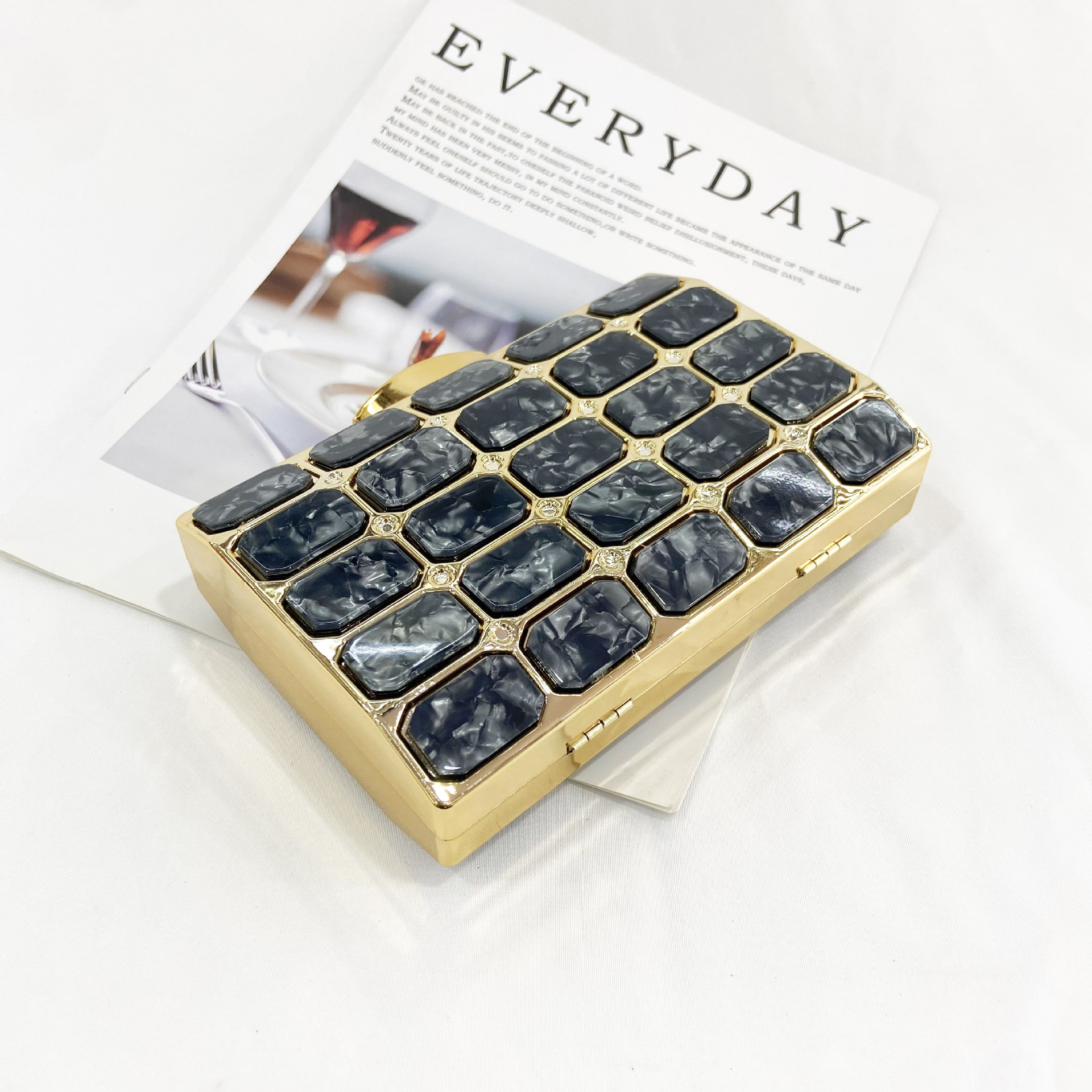 New Handheld Small With Stone Pattern Acrylic For Women's Party Banquet Bag, Single Shoulder Square Box Bag