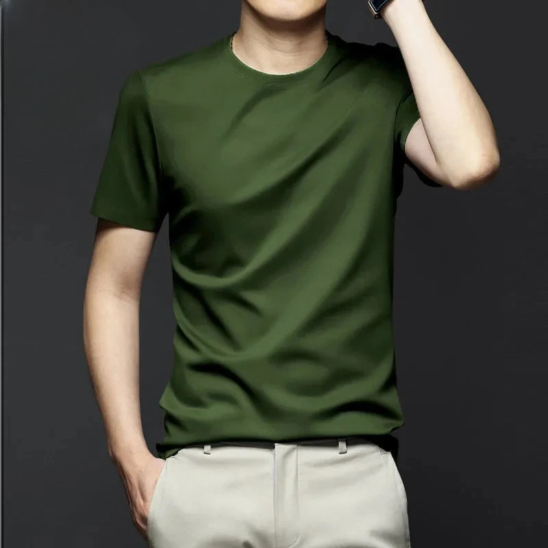 Minglu Modal Summer Mens Tshirts High Quality Short Sleeve Solid Color Round Collar Simple Casual Male Tees Plus Size 5XL 250122