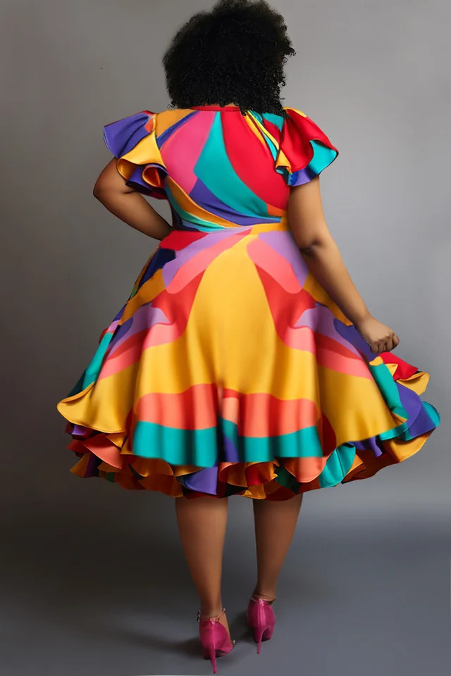 Pleated ALine Ruffle Prom Dresses Plus Size Multicolor Round Neck Petal Sleeve Short Elegant Sweet Satin Midi 250121
