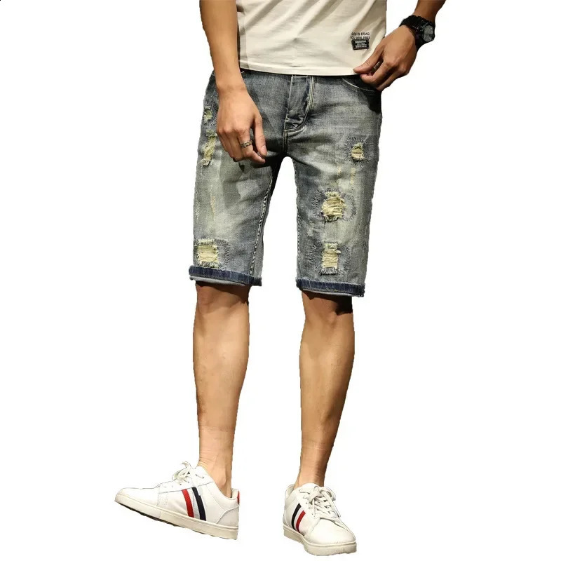 est Fashion Hole Denim Jean Mens Distressed Rip Colored Casual Jeans Short Pant Male Ripped Shorts Summer Clothes 250110