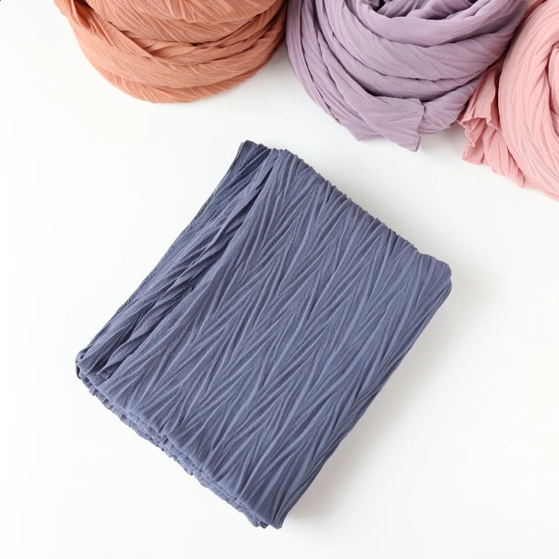 One Piece Women Solid Plain Pleated Wraps Long Islam Shawls Muslim Crinkle Ruffle Chiffon Scarves Hijabs 250121