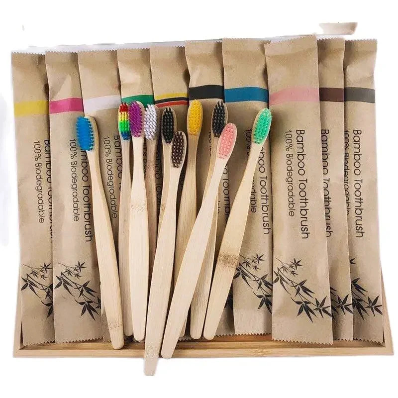 10pcs Colorful Natural Bamboo Toothbrush Soft Bristle Charcoal Teeth Whitening Toothbrushes Dental Oral Care 250115