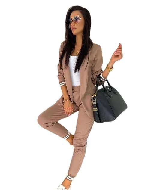 Highquality womens fall and winter in Europe the United States simple fashion solid color longsleeved suit 250122