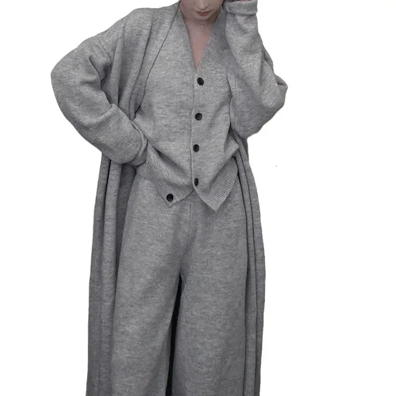 Vest Cardigan Wide Leg Pants Three Piece Set Casual Style Autumn and Winter Item Solid Color Fashionable Sweater 250122