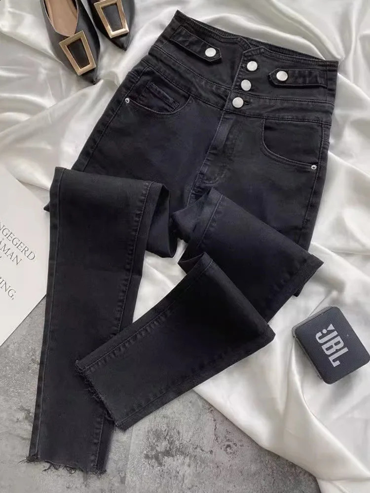 Korean n High Waist Pencil Jeans Woman Casual Vintage Skinny Stretch Denim Pants Spring Fall Streetwear Solid Kot Pantolon 250108