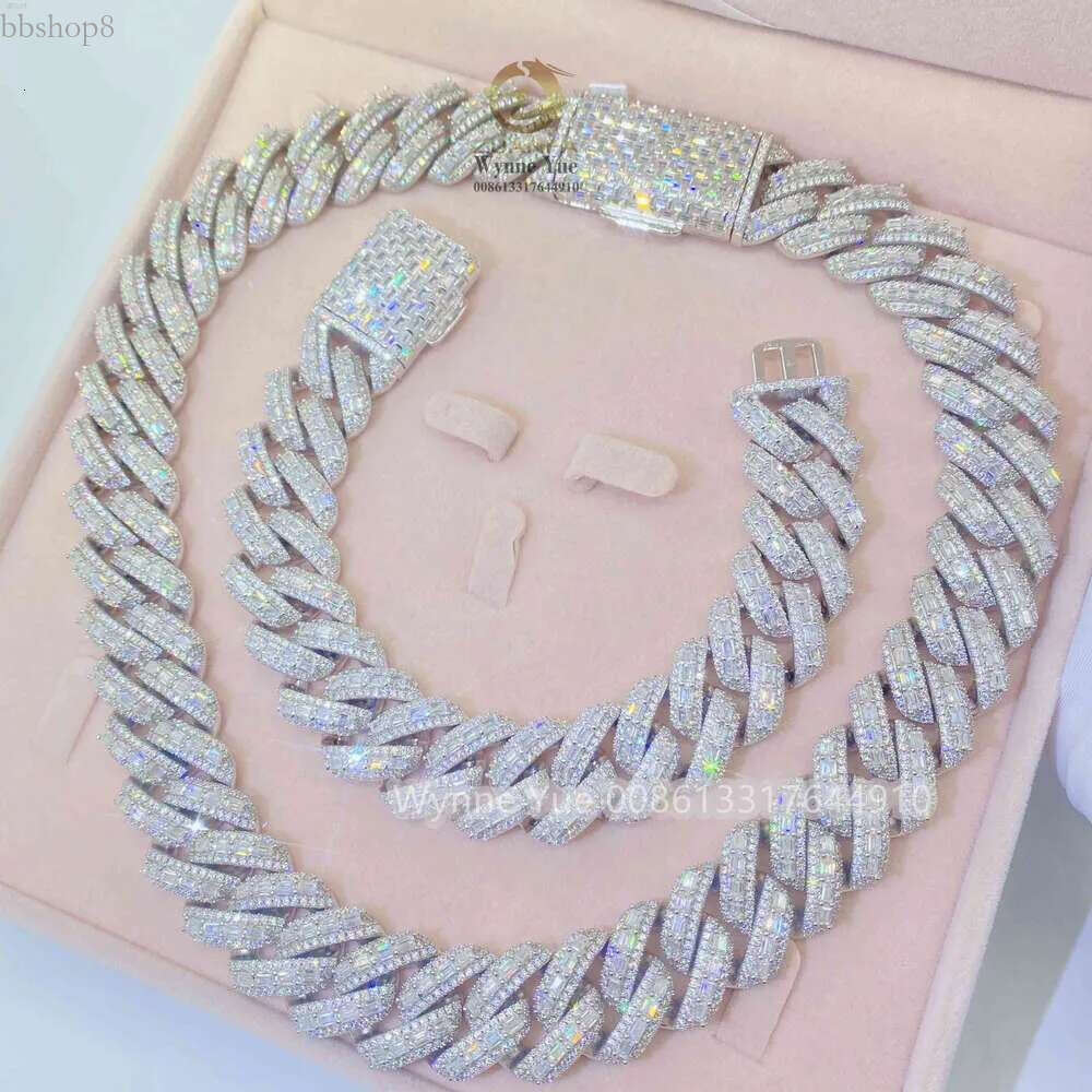 New 20mm Thick Heavy Baguette Gra Certificate Pass Dia Tester Vvs Moissanite Cuban Chain