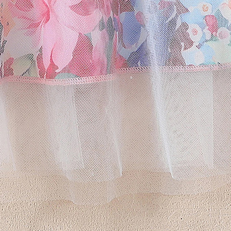 MILANCEL Girls Patchwork Mesh Floral Dress Korean Style Flying Sleeves Childrens Princess Trendy Summer Kids Clothing 250116