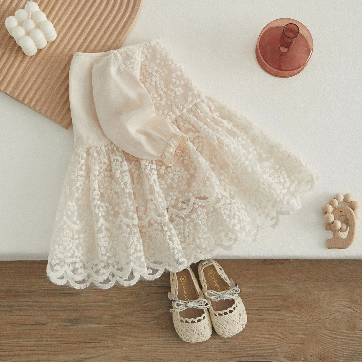 VISgogo Baby Girls Tutu Romper Dress Long Sleeve Round Neck Patchwork High Waist Lace Floral Party Princess Dress 250120