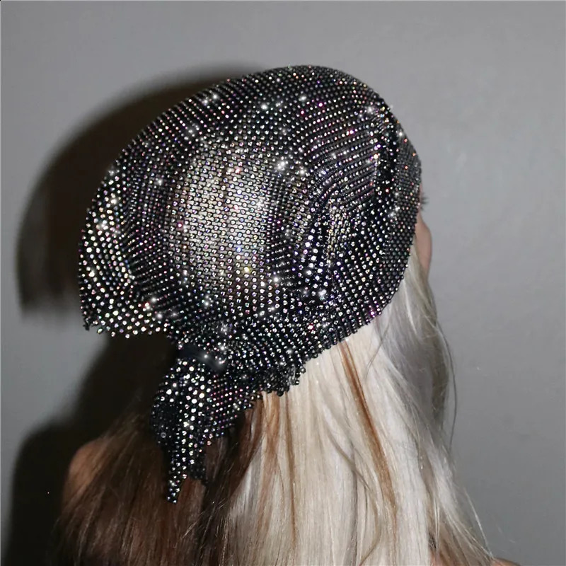 Shiny Diamond Turban Head Scarf Woman Fashion Rhinestone Mesh Hollow Out Night Club y2k Party Rave Girl Hijab Headscarf 250121