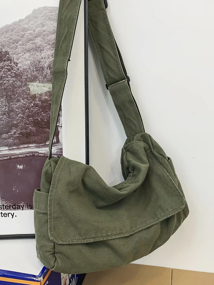 Large Capacity Canvas Simple Messenger Bag For Women and Men Trendy Student Flap Shoulder Bag for High School or University 250120