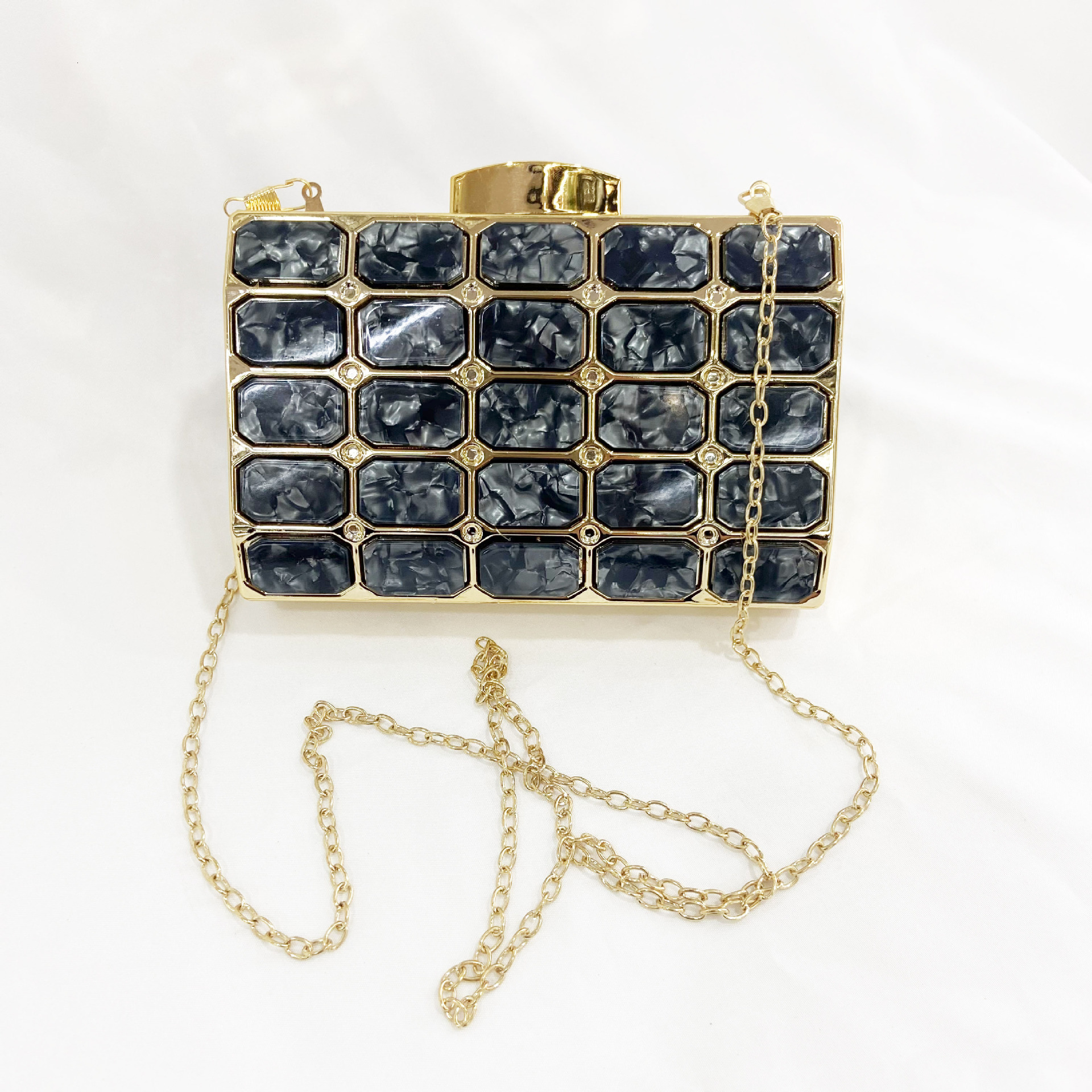 New Handheld Small With Stone Pattern Acrylic For Women's Party Banquet Bag, Single Shoulder Square Box Bag