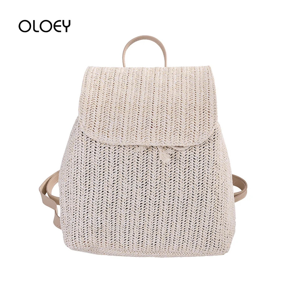 Fashion Straw Woven Backpack Women Shoulder Bags Summer Teenage Girl Quality Bagpacks Female Travel Bag Books Rucksack Mochila 250120